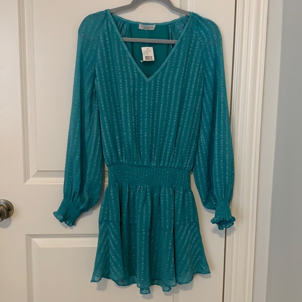 NWT Ramy Brook Teal Long Sleeve mini smock dress sz small